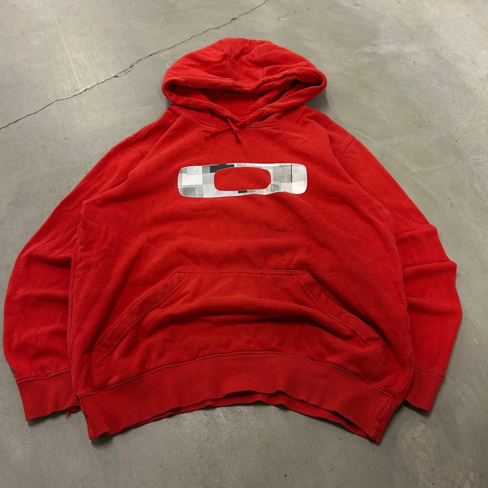 Oakley Mens Red Ellipse Logo Pullover Hoodie Sweatshirt Small J97